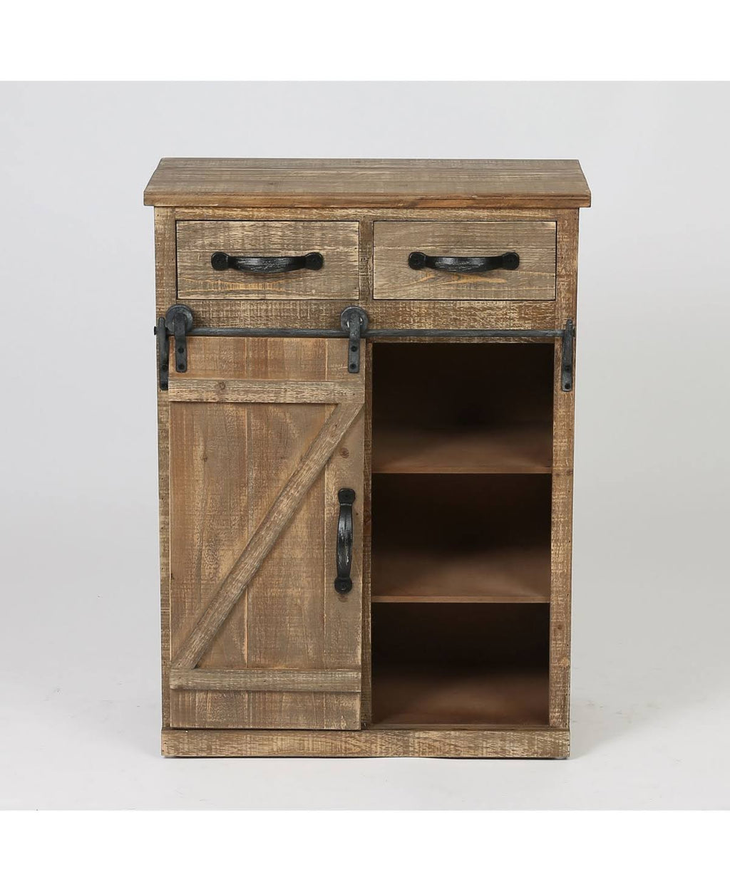 Rustic Brown Wood Sliding Barn Door Cabinet O519