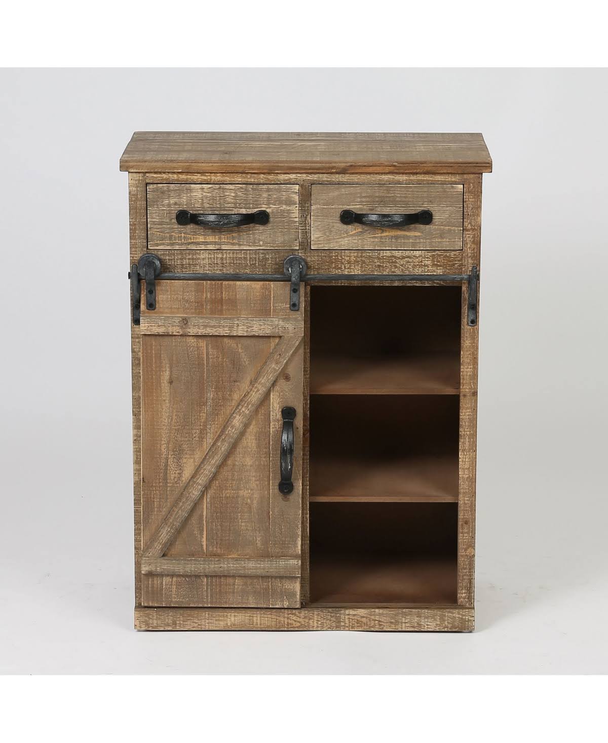Rustic Brown Wood Sliding Barn Door Cabinet O519