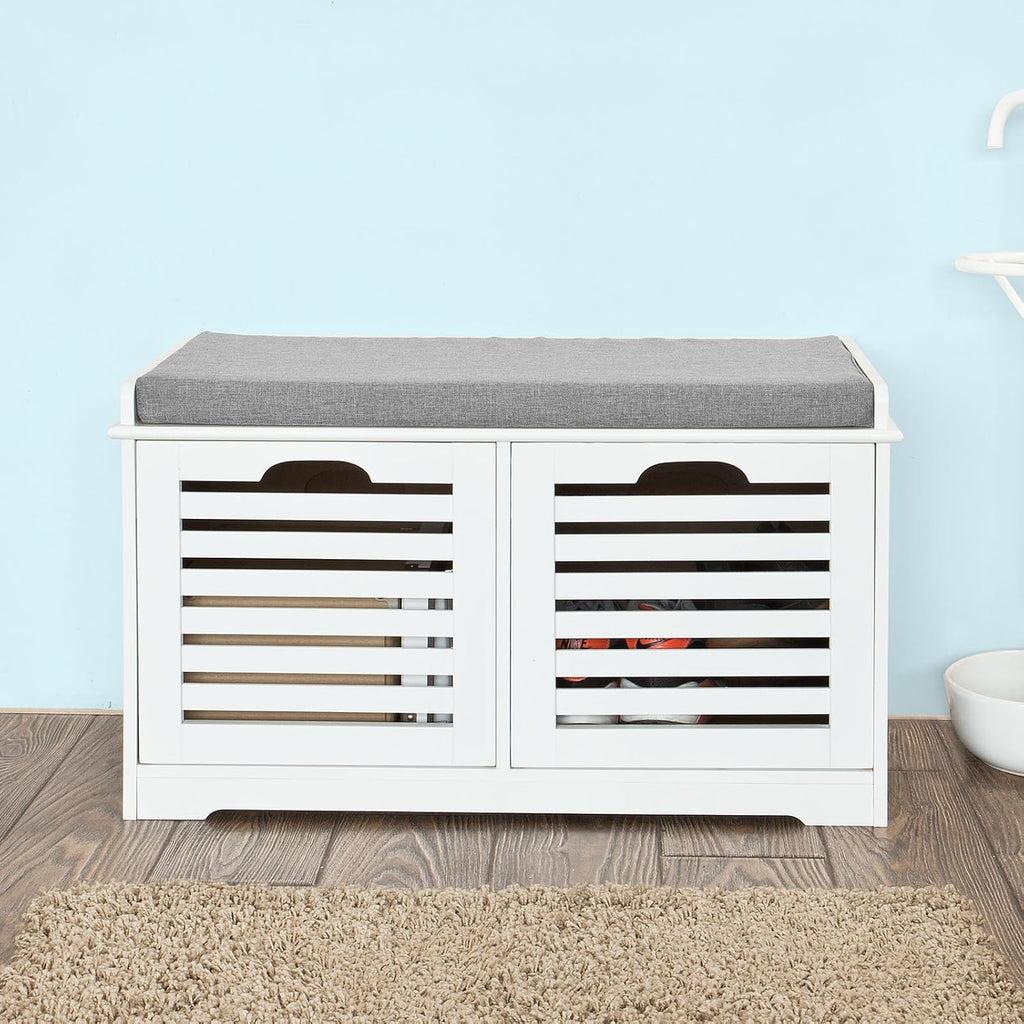 White Storage Bench with 2 Drawers & Removable Seat Cushion T247