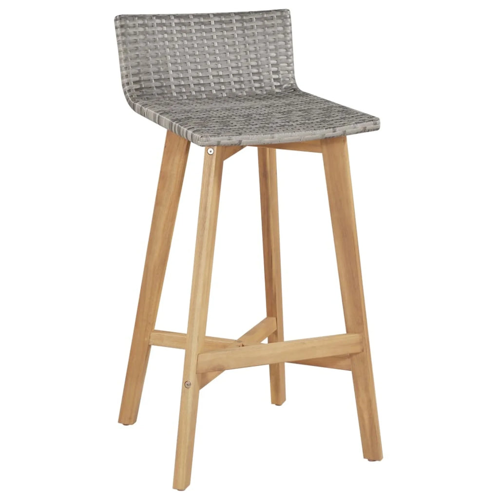 Set of 2 Poly Rattan Bar Stools with Acacia Wood Frame C2022