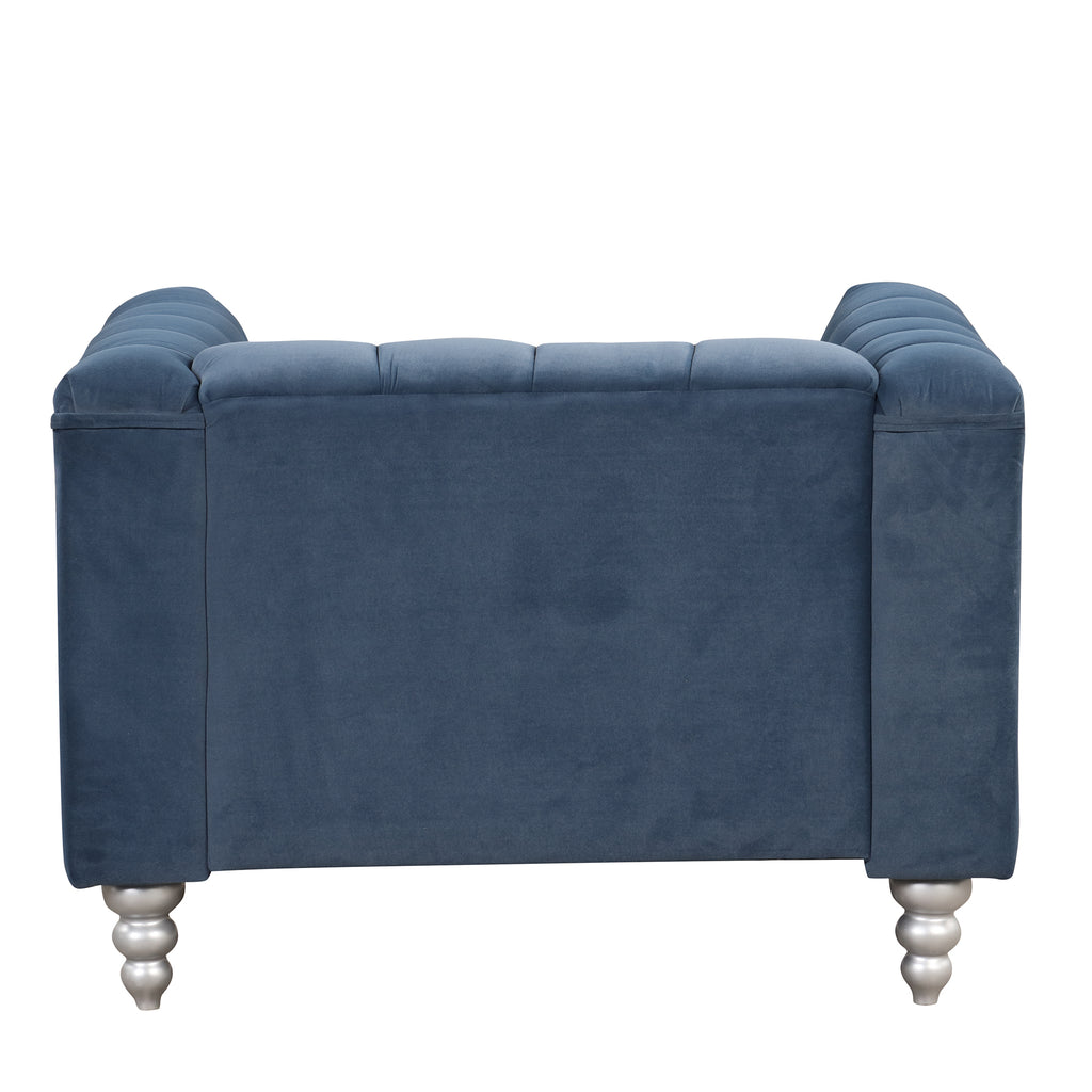 Blue Buttoned Tufted Sofa with Solid Wood Legs G79277
