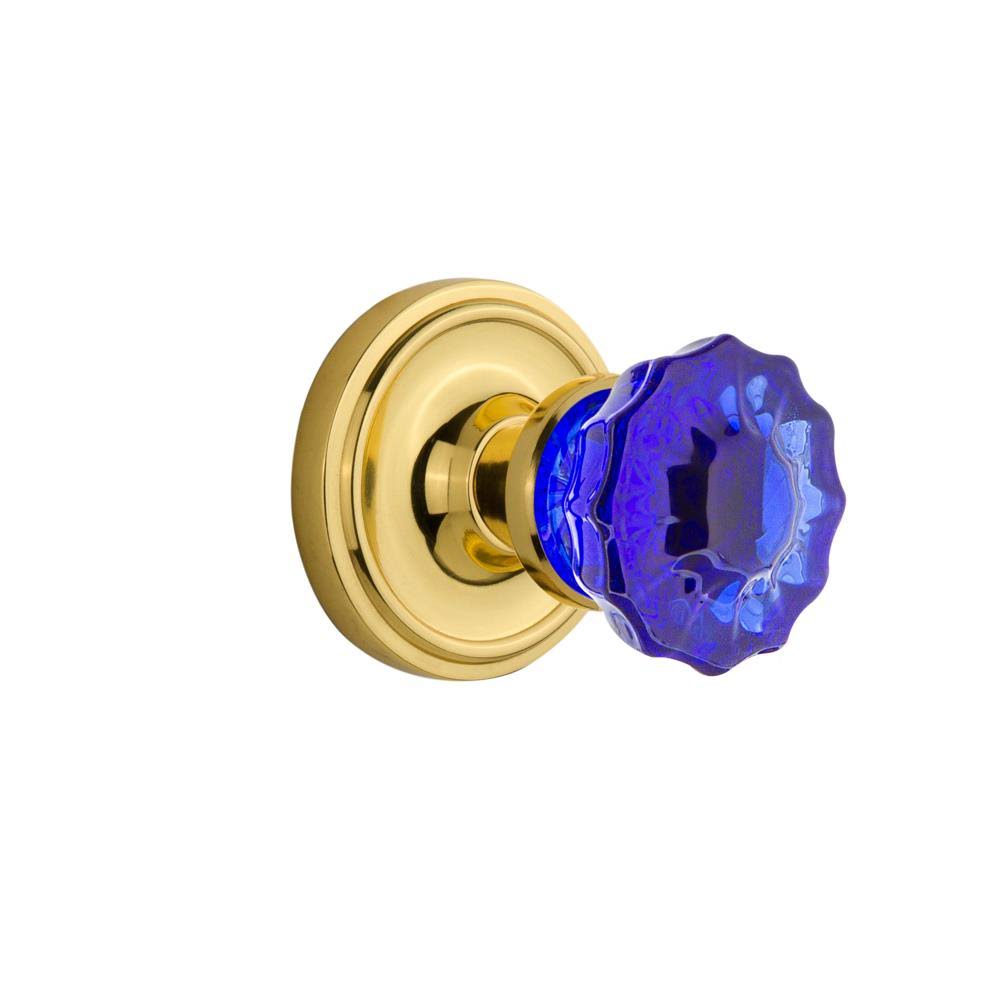 Cobalt Crystal Unlacquered Brass Interior Mortise Door Knob R4290