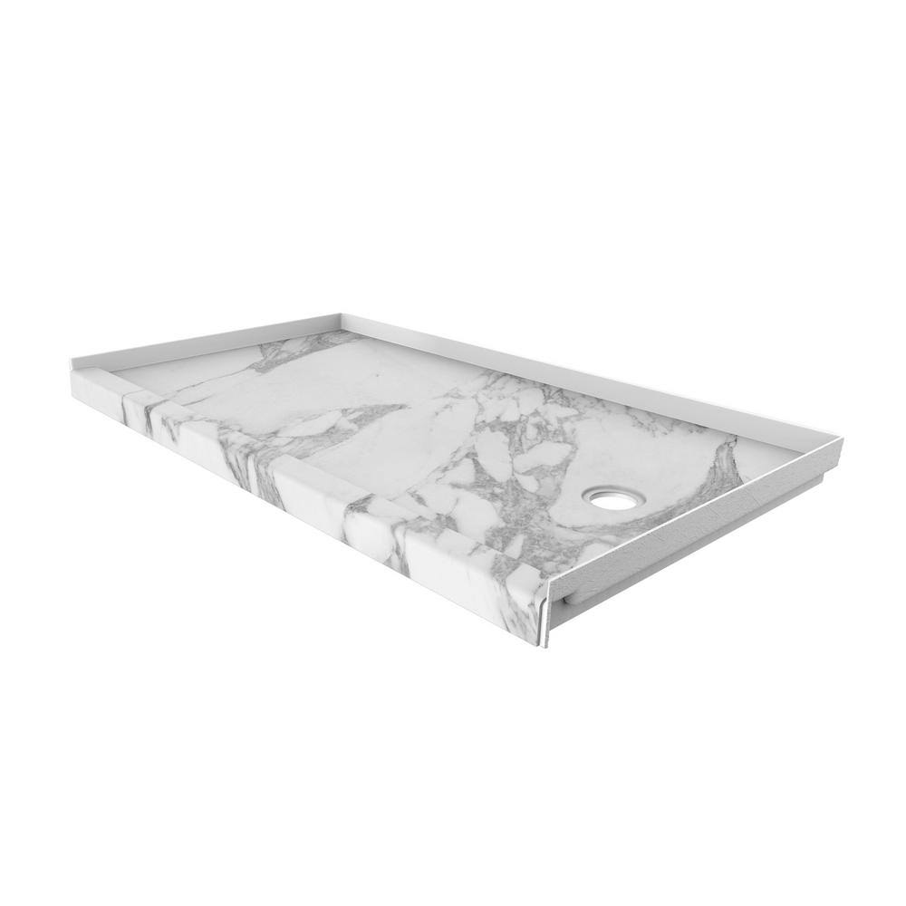 32 in. x 60 in. Single Threshold Shower Base with Right Hand Drain in Calacatta White X383