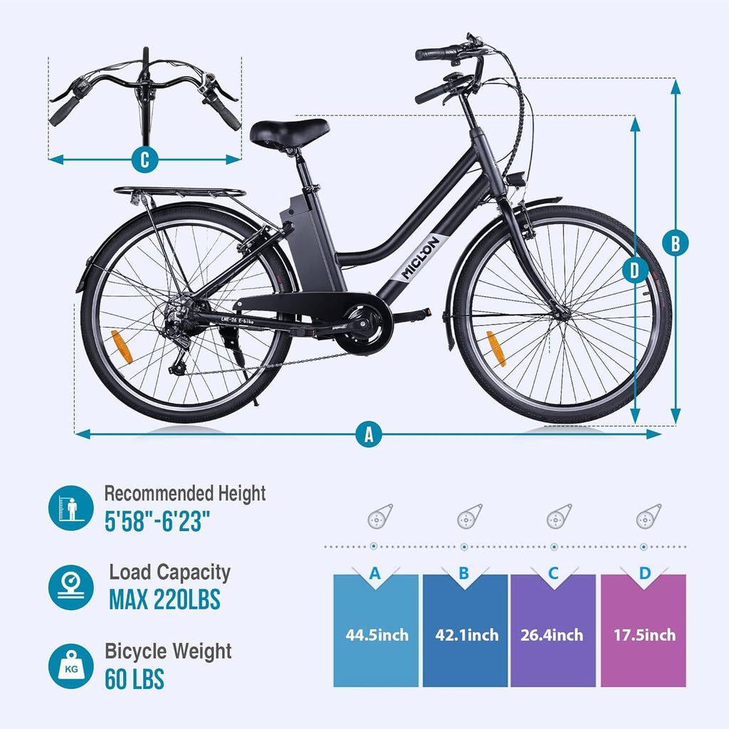26” Electric Bike with Removable 36V 10AH Battery, 250W Brushless Motor, 7 Speed J26920