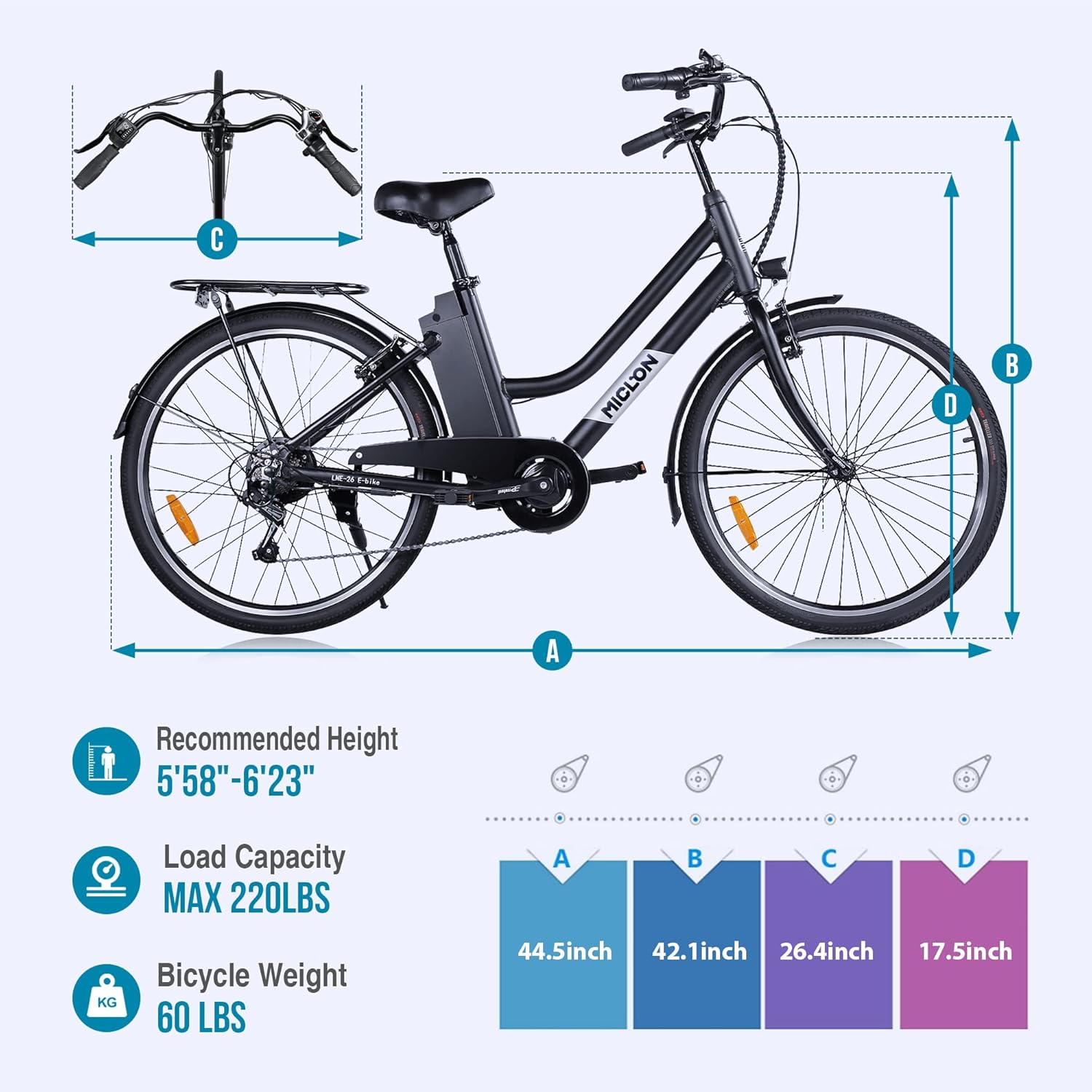 26” Electric Bike with Removable 36V 10AH Battery, 250W Brushless Motor, 7 Speed J26920