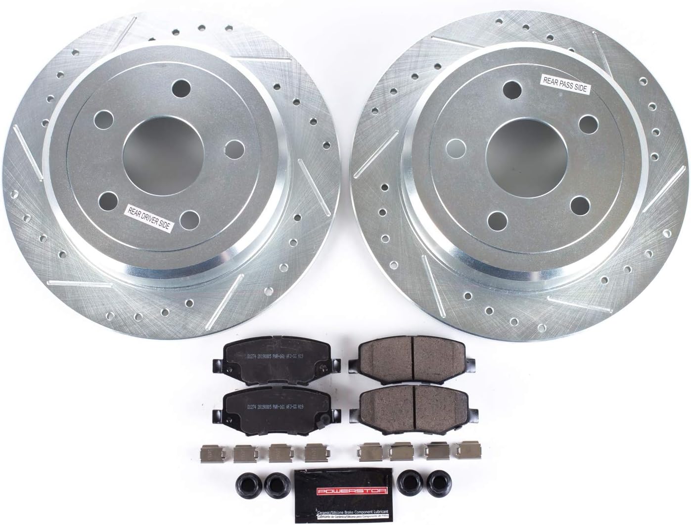Rear Z23 Carbon Fiber Brake Pads with Drilled & Slotted Brake Rotors Kit F231860