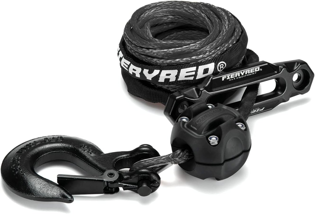 Black 3/16 50FT Synthetic Winch Rope Cable Kit with Forged Hook Fairleads, Pack of 2 W2093
