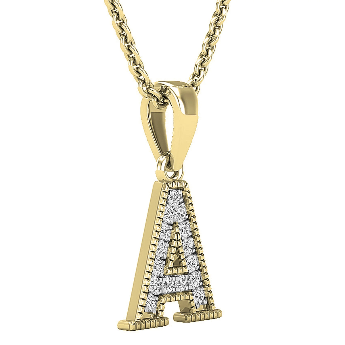 0.10 Carat Round White Diamond Initial Pendant, 10K Yellow Gold N763