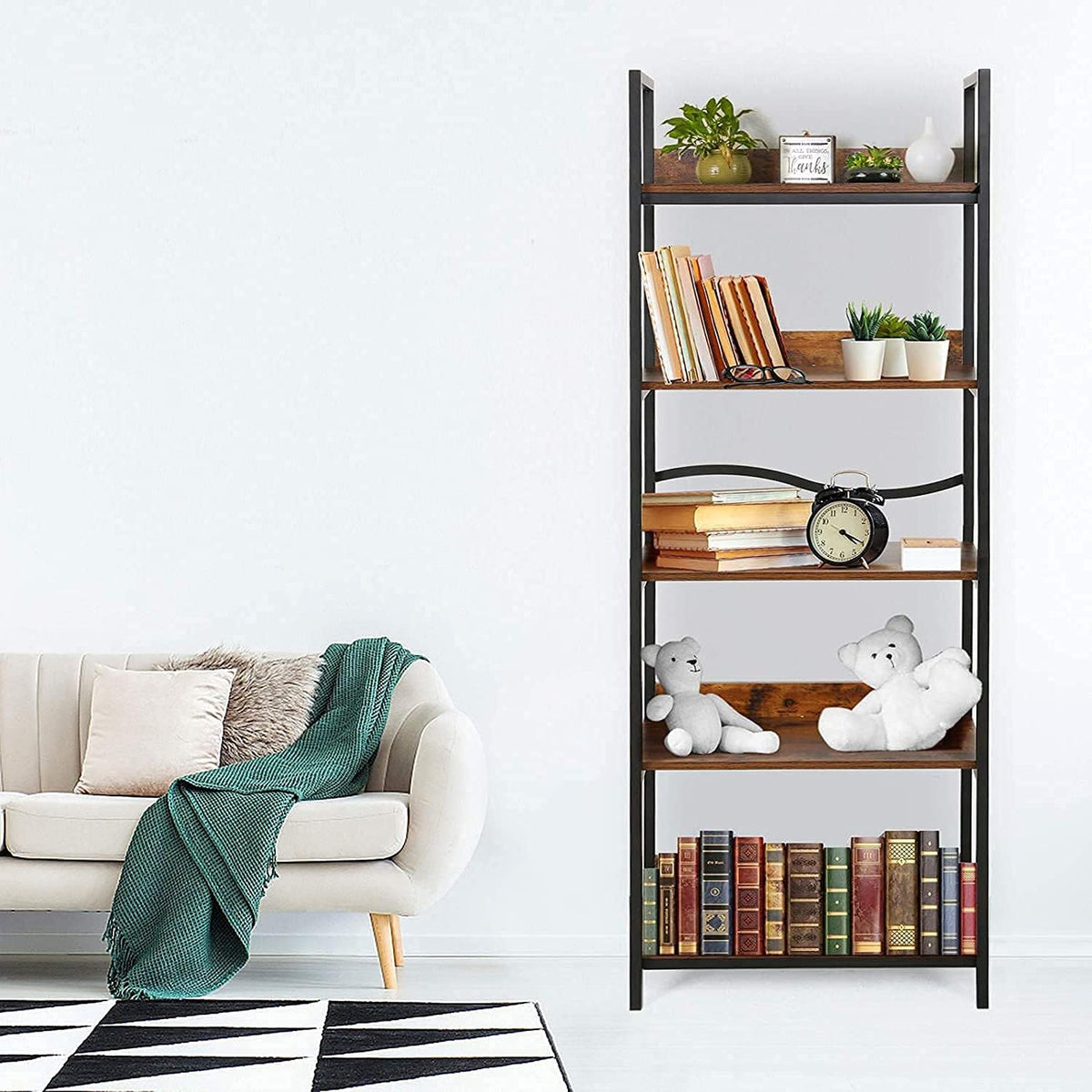 5 Tier Wood and Metal Bookcase M7398