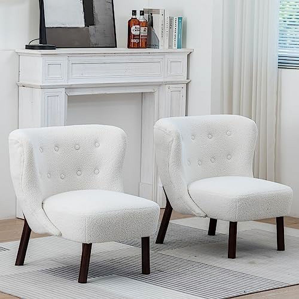 White Armless Accent Chair with Wood Legs E135