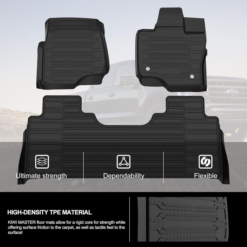 F150 Floor Mats for 2021 2022 Ford F-150 SuperCrew Cab All Weather Custom Fit Liners with Under Seat Lux Box A62673