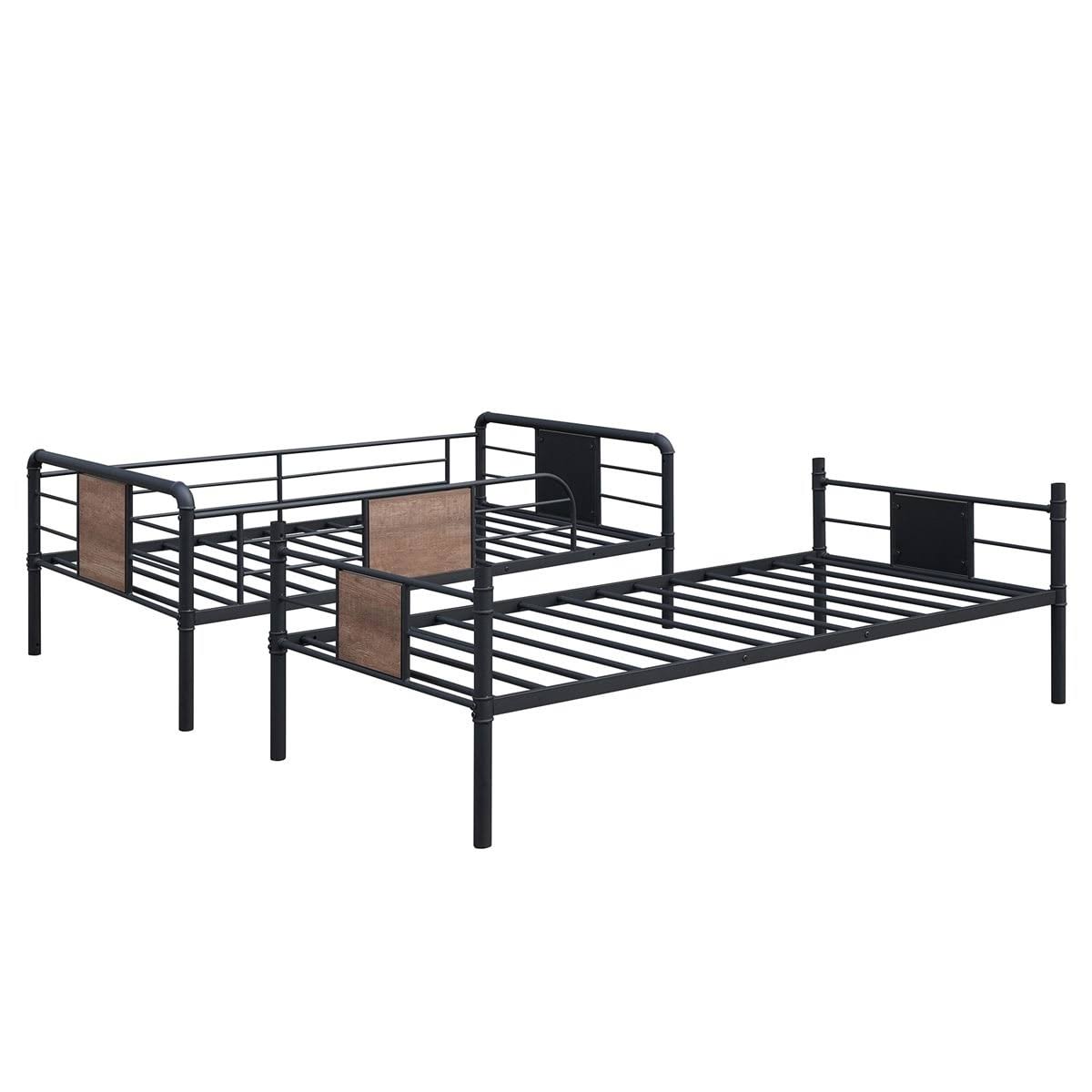 Black Metal and Wood Twin Over Twin Bunk Bed L7901