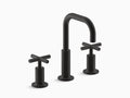 Matte Black Widespread Bathroom Sink Faucet with Low Cross Handles and Low Gooseneck Spout C188