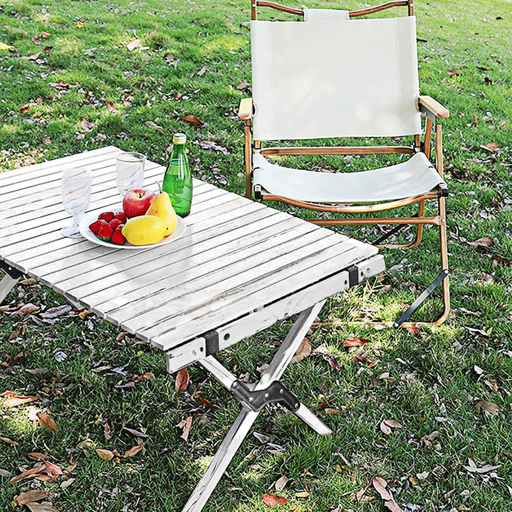 Rustic White Wood Folding Camping Table with Carrying Case D390