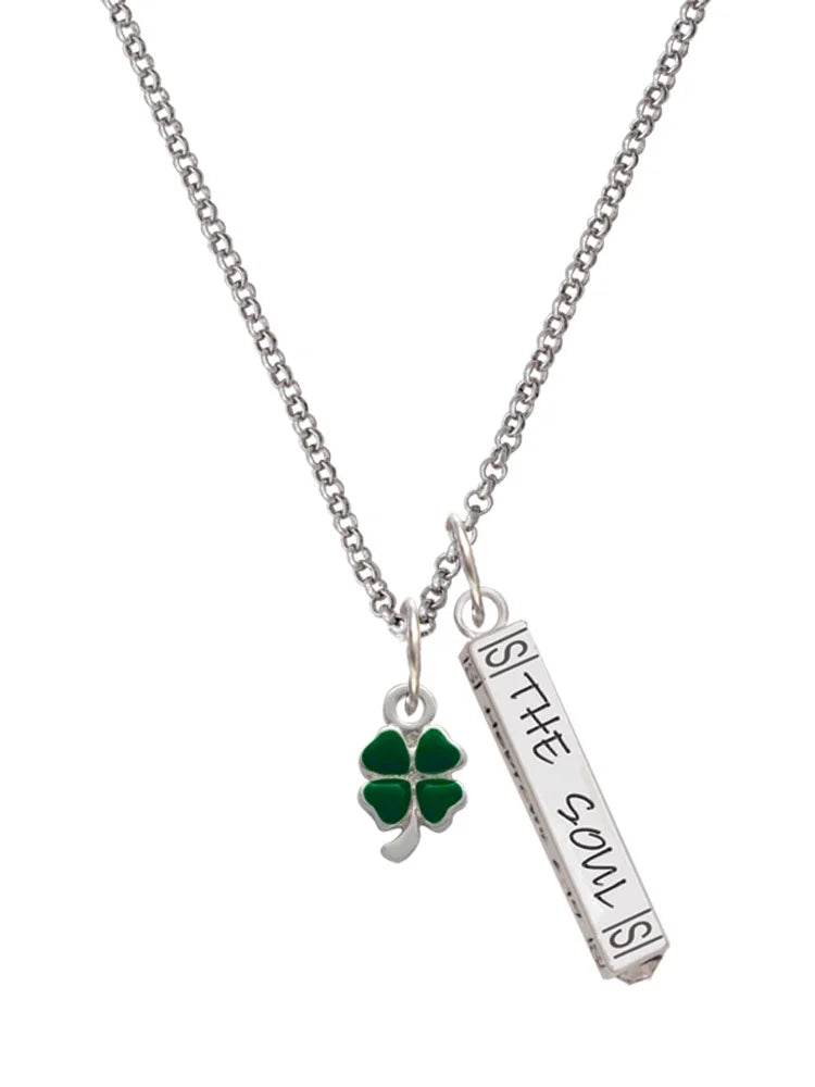 Silvertone Mini Green Four Leaf Clover Bar Charm Necklace, 23" R874131