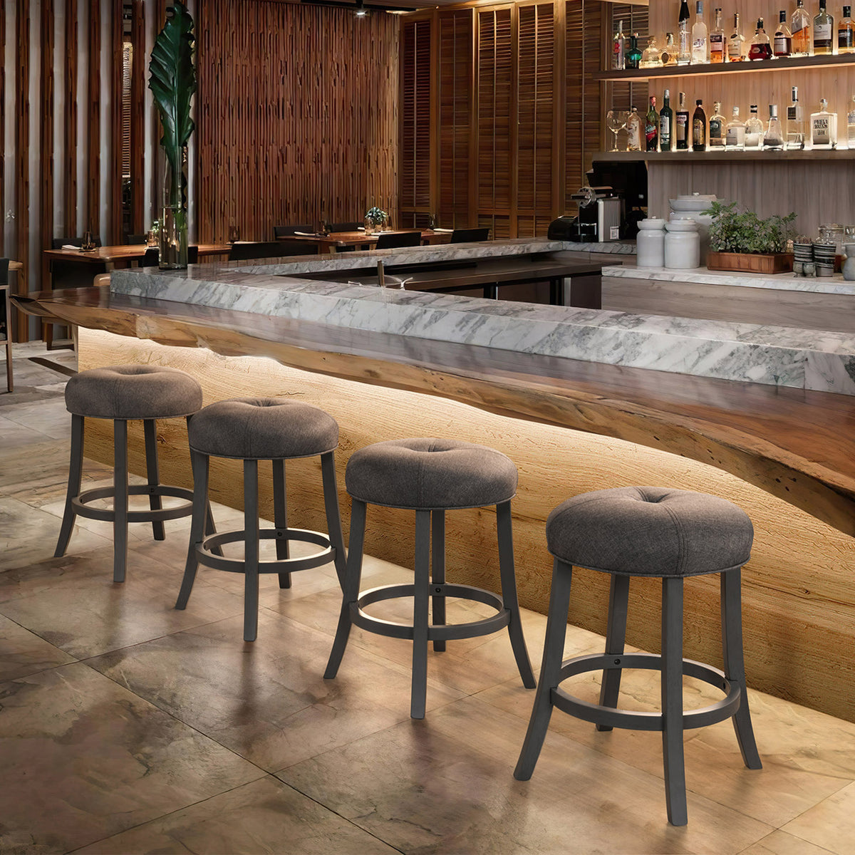 Grey Upholstered Counter Height Bar Stools Set of 2 I7988