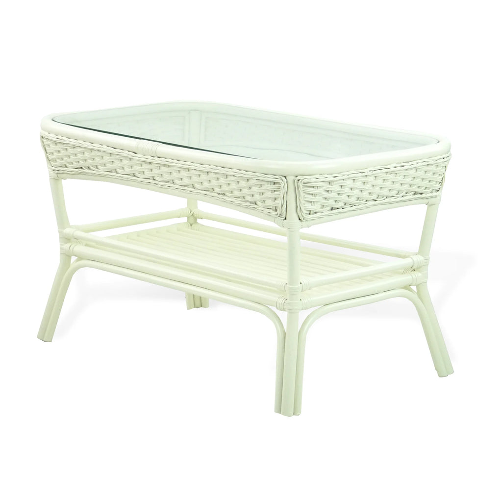 Rattan Wicker Living Room Set 4 Pieces: 2 Lounge Chair ThreeSeater/Sofa Coffee Table White Color with Cushion U3566
