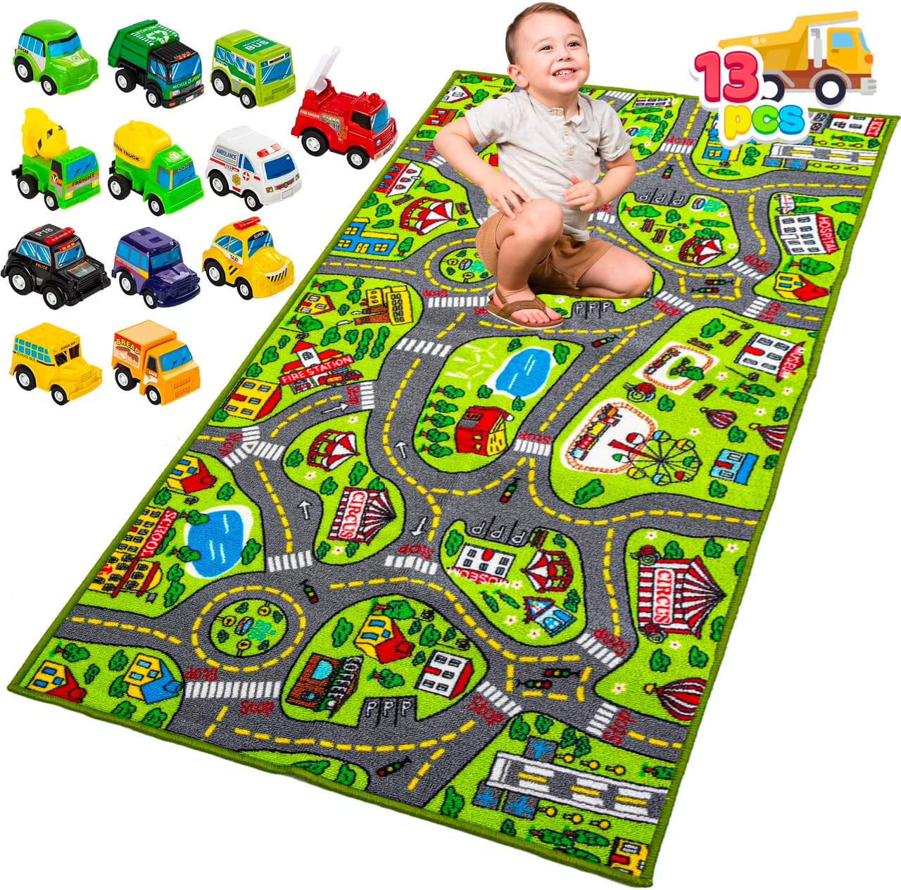 12 Pull-Back Vehicle Kids Carpet Playmat Rug O340588