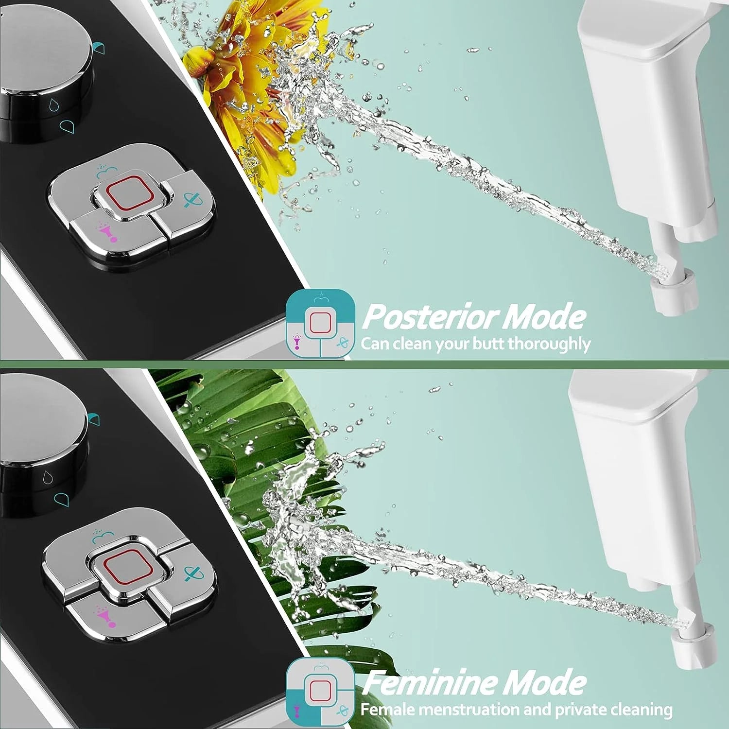 Non-Electric Bidet Toilet Seat Attachment with Pressure Controls, Self-Cleaning Dual Nozzles Black E474483