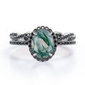 18K Gold over Silver Oval-Shaped Moss Green Agate Bridal Set J8921