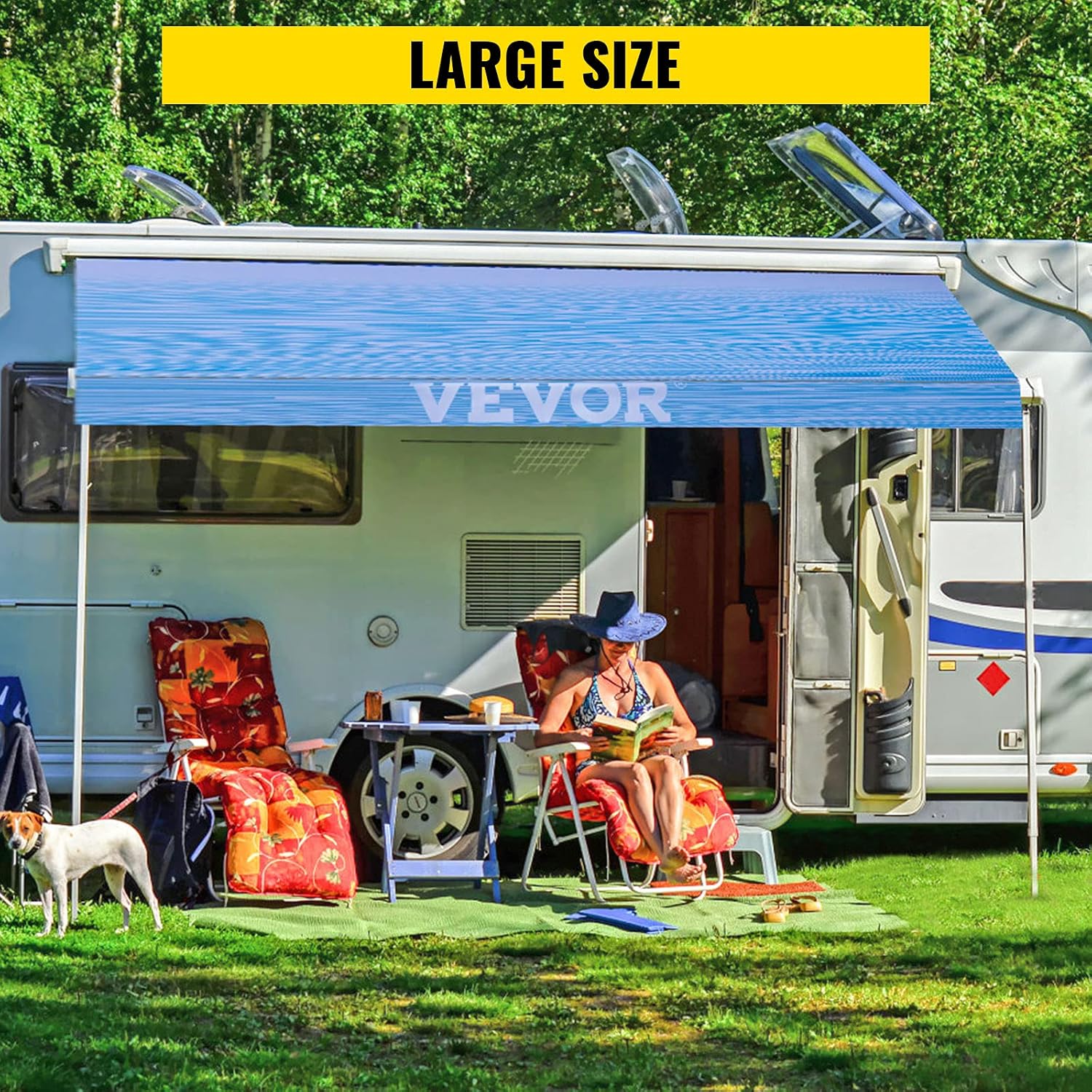 18' Ocean Blue Vinyl RV Awning Fabric Replacement X174398