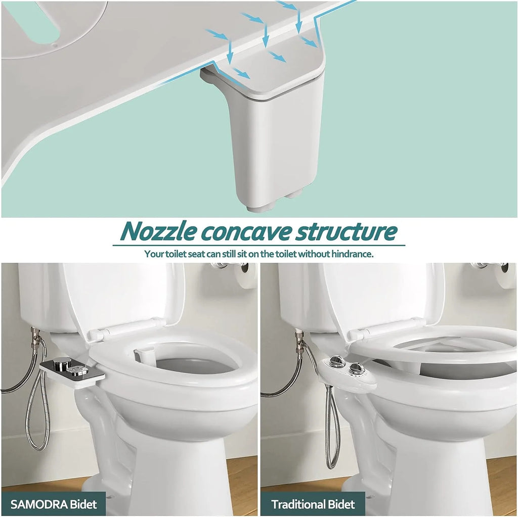 Non-Electric Bidet Toilet Seat Attachment with Pressure Controls, Self-Cleaning Dual Nozzles Black E474483