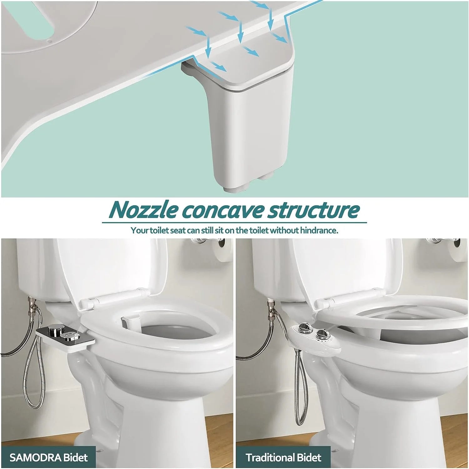 Non-Electric Bidet Toilet Seat Attachment with Pressure Controls, Self-Cleaning Dual Nozzles Black E474483