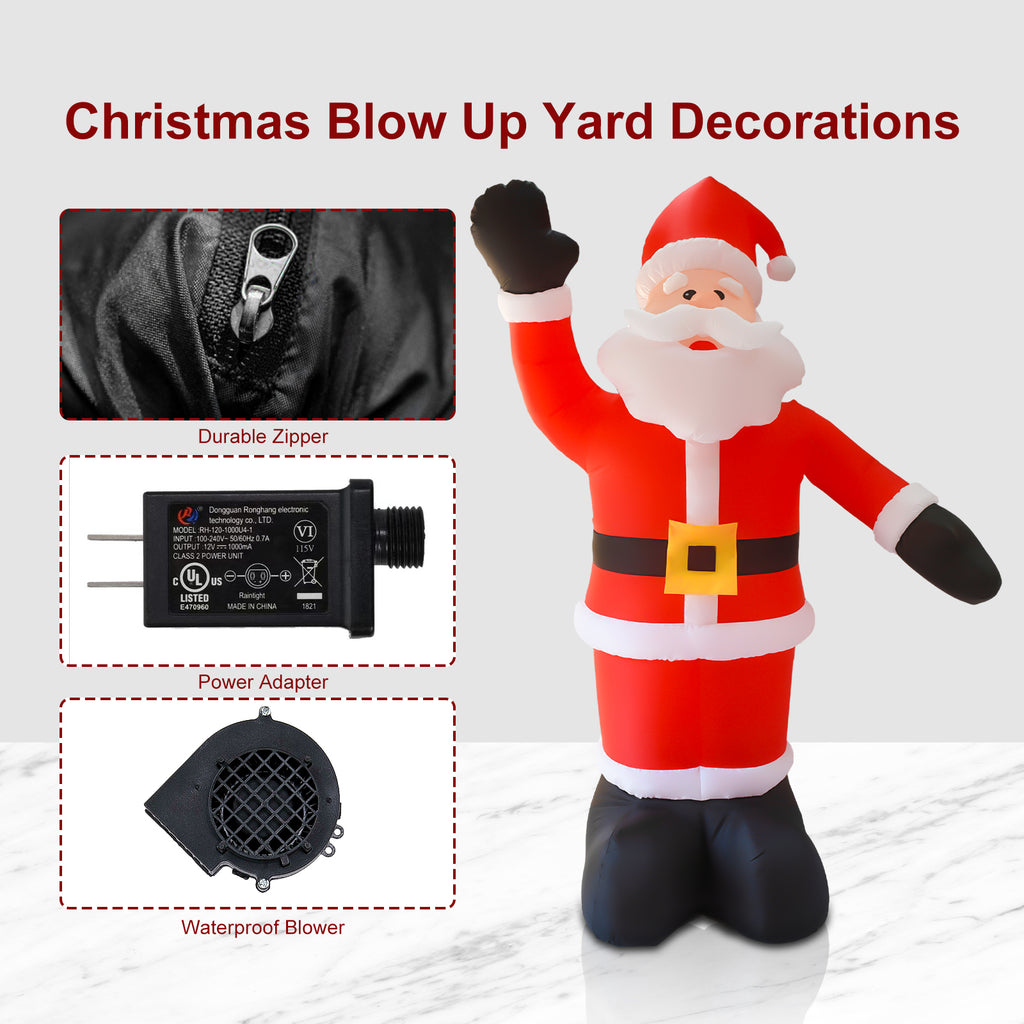 8FT Tall Inflatable Santa with Rope Floor Stakes D6124