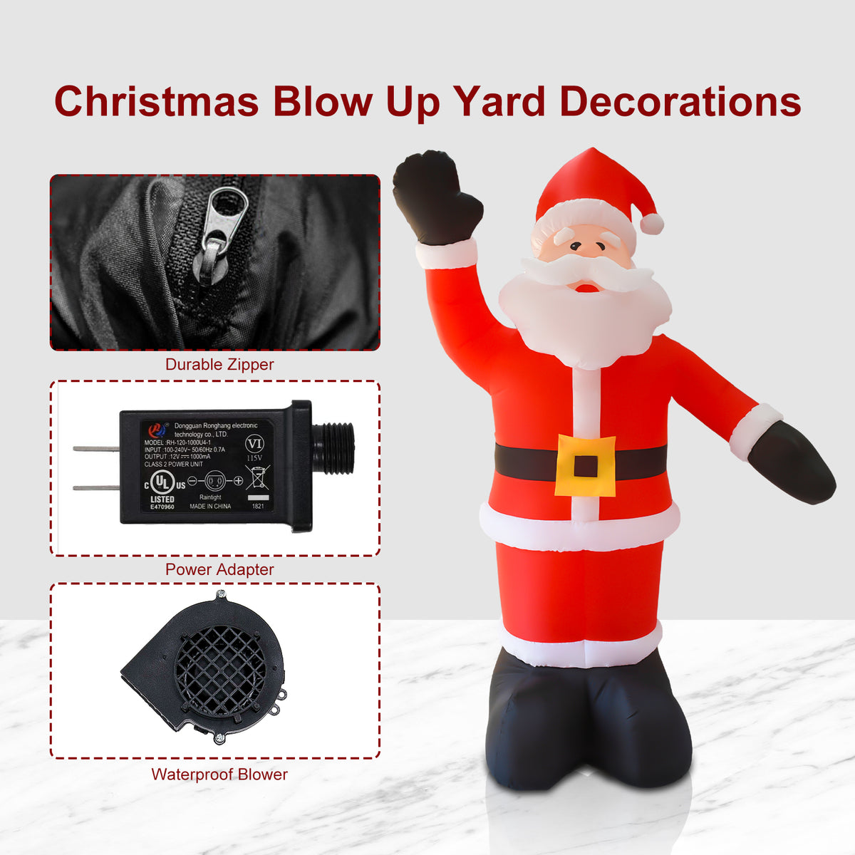 8FT Tall Inflatable Santa with Rope Floor Stakes D6124