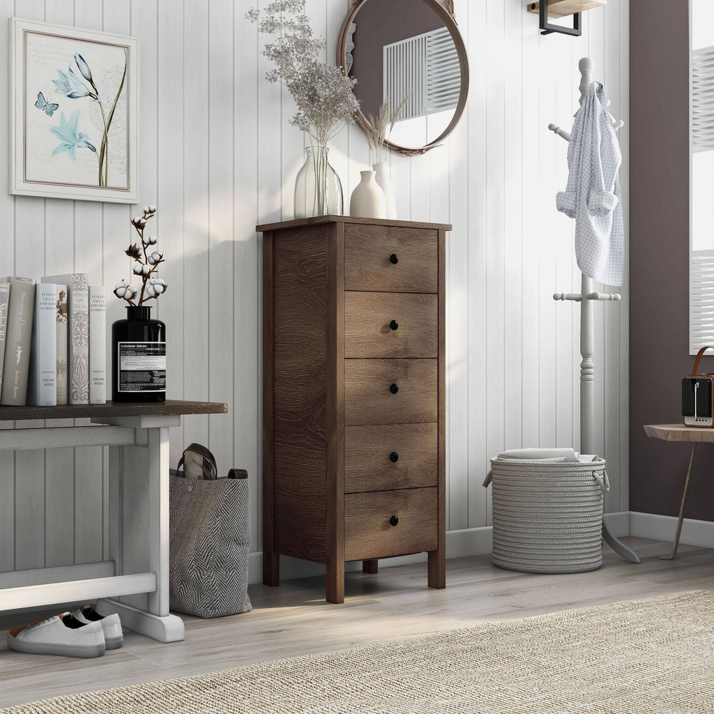 Distressed Walnut 5-Drawer Vertical Chest H6959