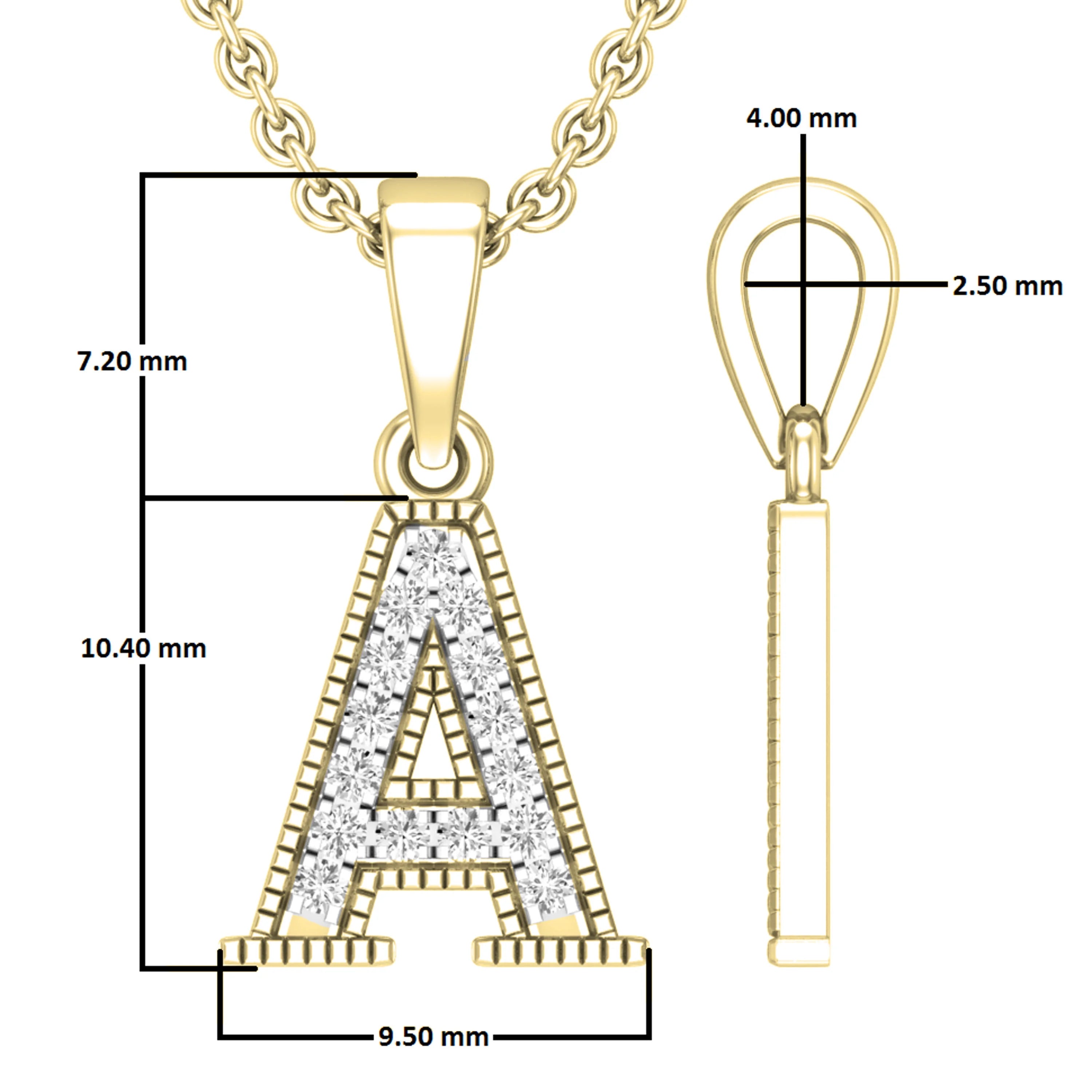 0.10 Carat Round White Diamond Initial Pendant, 10K Yellow Gold N763