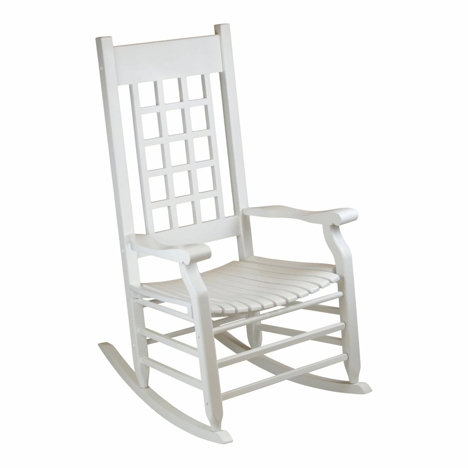 White Lattice Back Wood Patio Rocking Chair P328260
