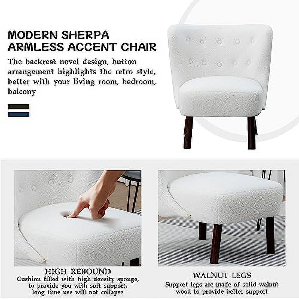 White Armless Accent Chair with Wood Legs E135