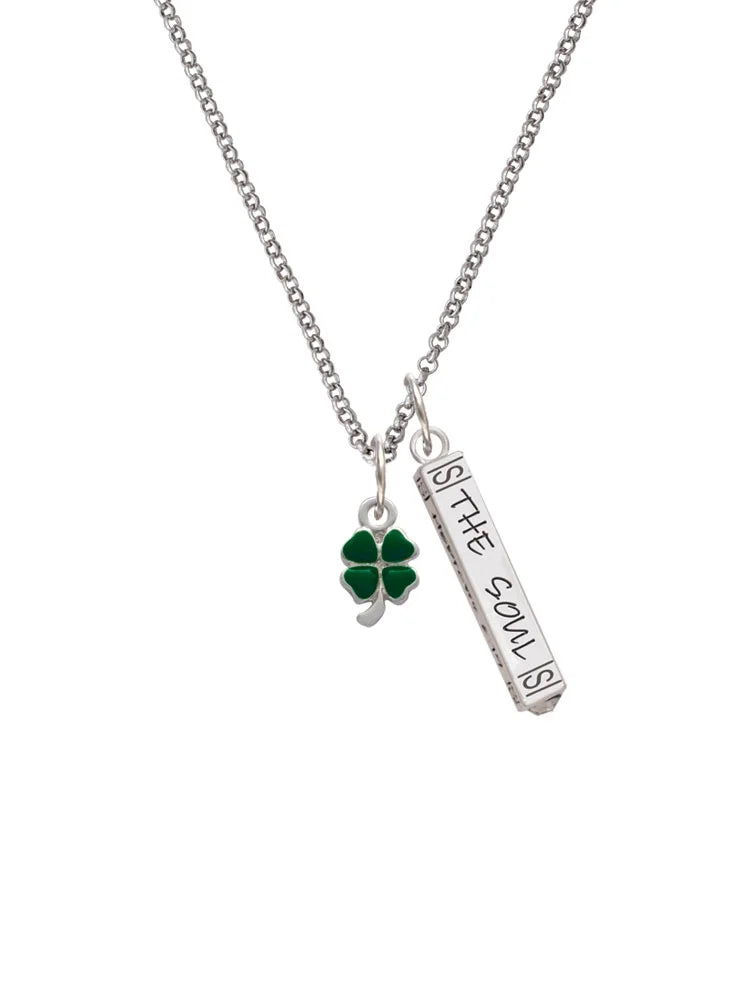 Silvertone Mini Green Four Leaf Clover Bar Charm Necklace, 23" R874131