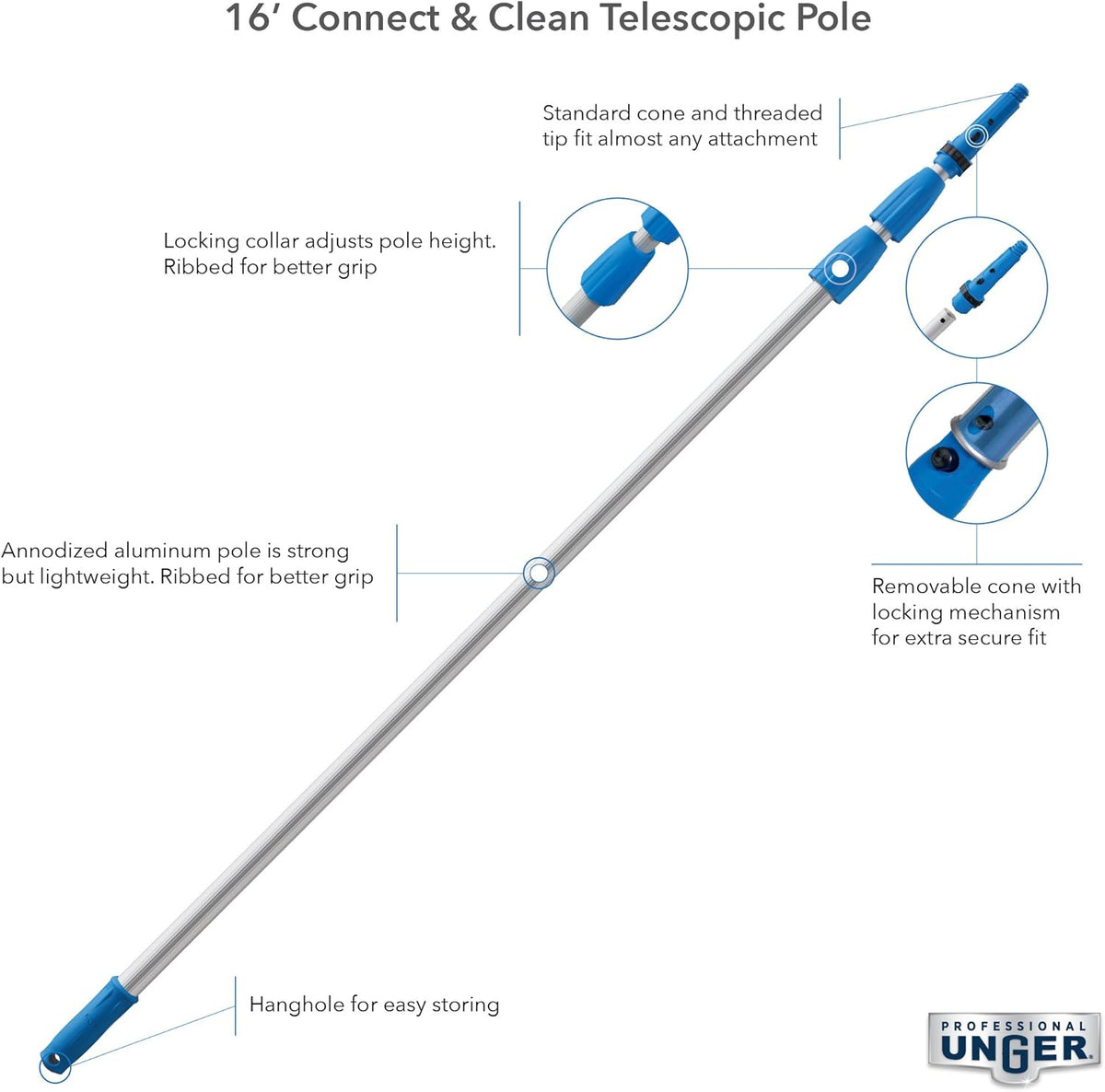 6 - 16 Foot Telescoping Extension Multi-Purpose Pole with Removable Cone F687546