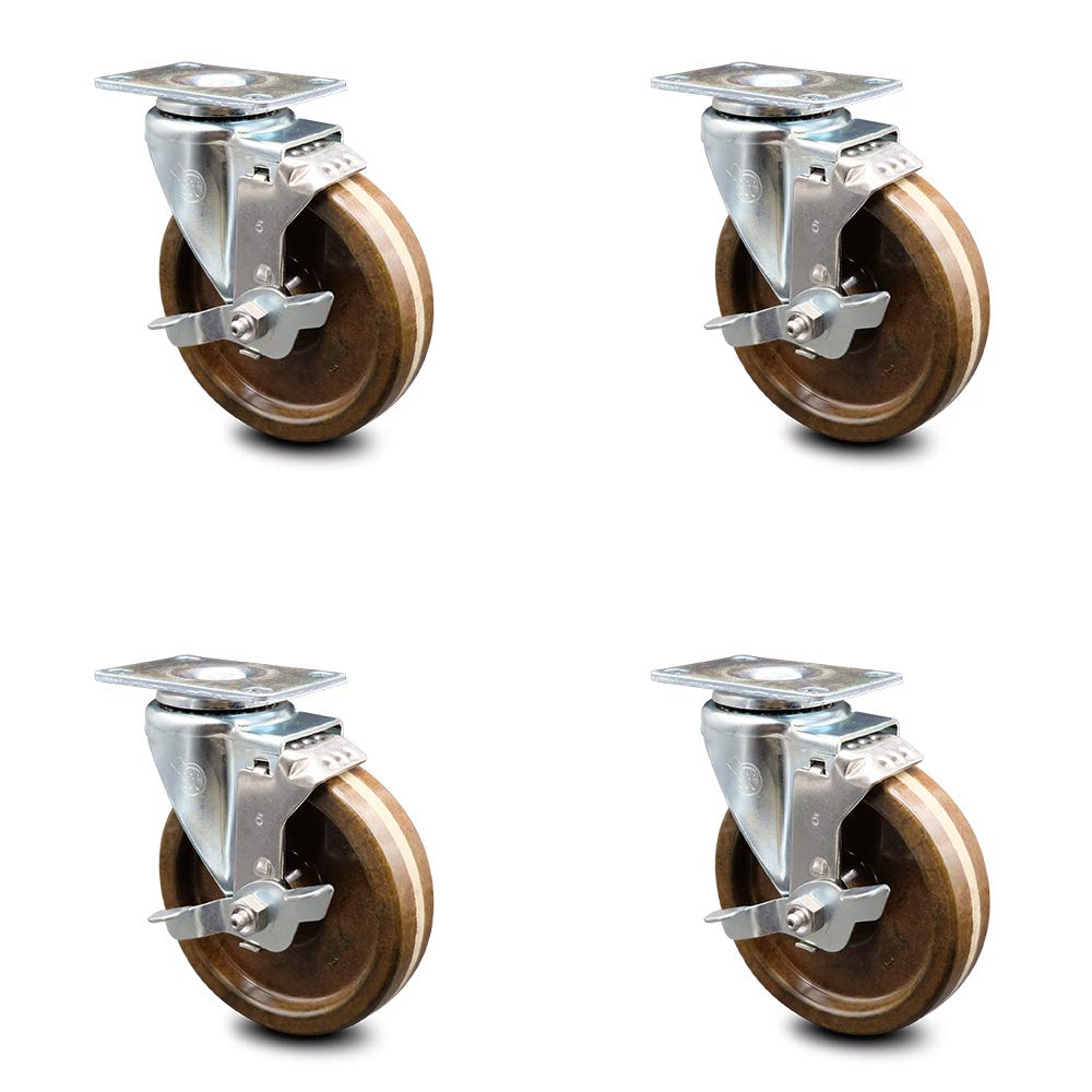 4” x 1.5 Brown High Temperature Phenolic Wheels Caster Set of 4 H52610