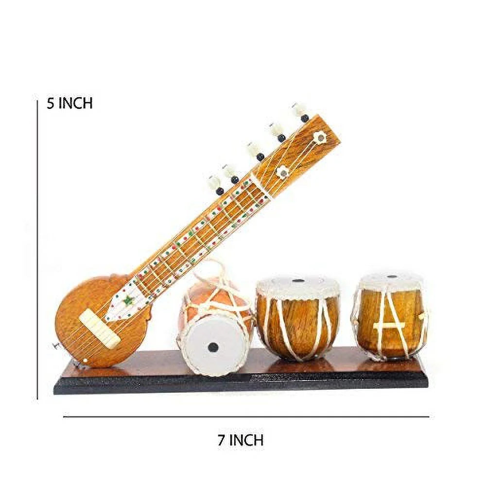 Handmade Miniature Wooden Tabla Sitar Harmonium Showpiece L839028