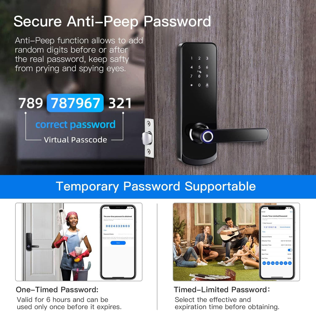 Smart Fingerprint Door Lock with Wi-Fi Touchscreen Keypad Deadbolt T2813