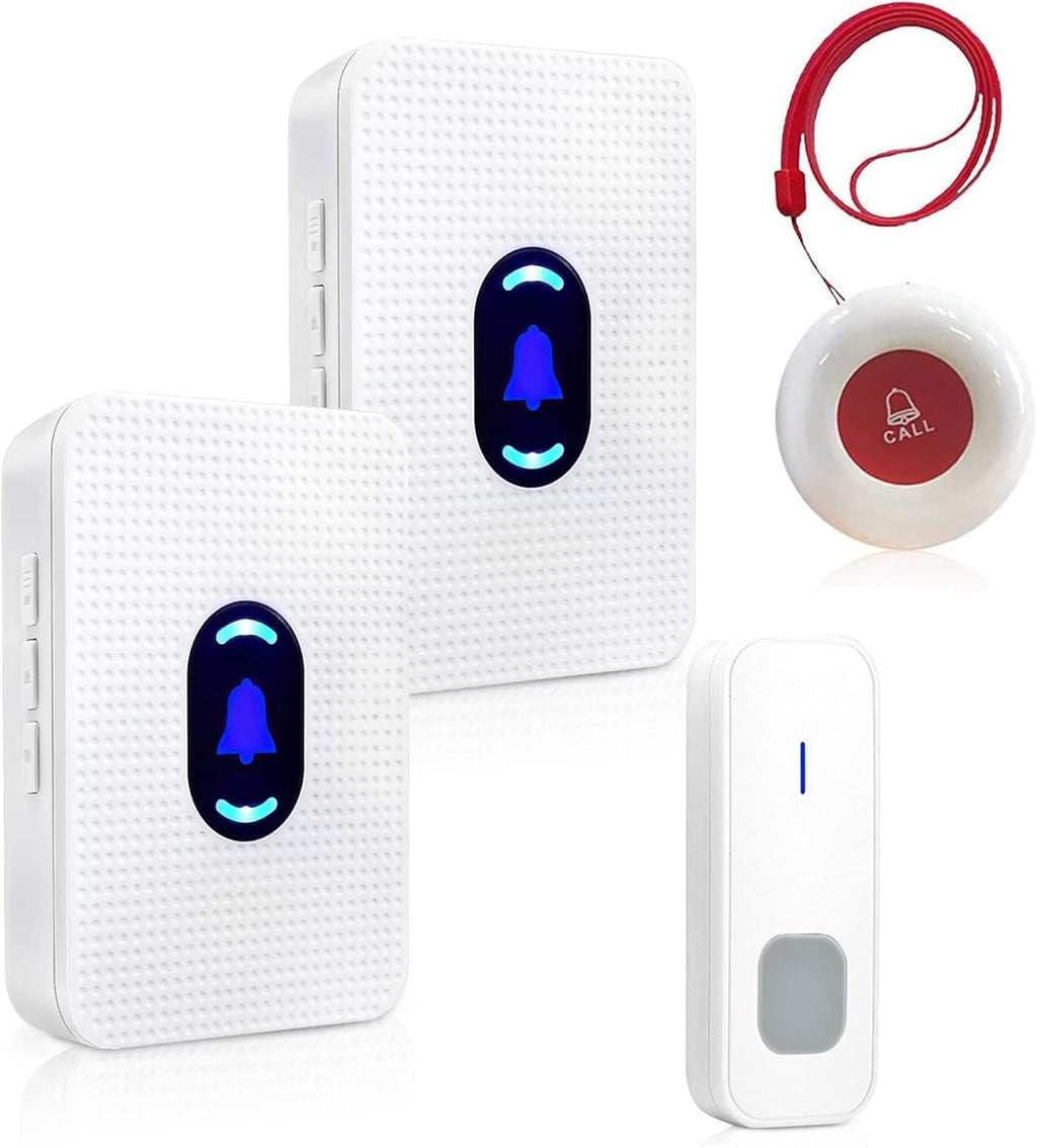 Elderly Call Button with 2 Receivers & 1 Waterproof Transmitters & 1 Doorbell C7260