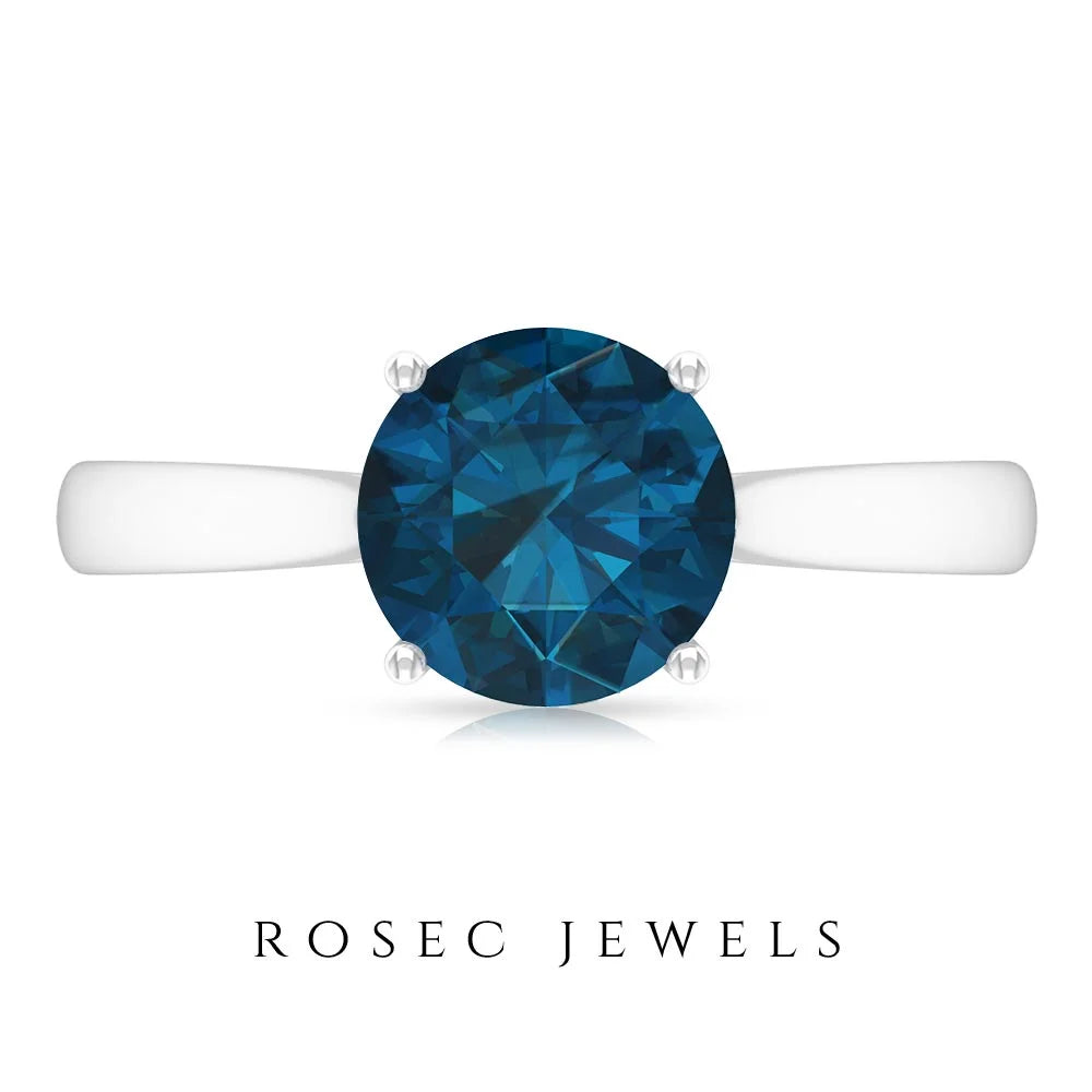 London Blue Topaz Solitaire Ring with Diamond (8 mm) - 2 CT, 925 Sterling Silver, US 4.50 C6250