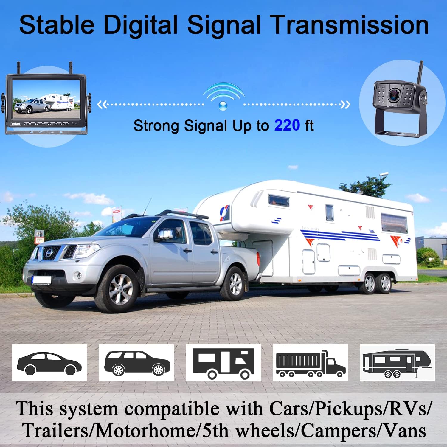 Wireless HD 1080P Backup Camera with 7 Inch Touch Key DVR Monitor P6851