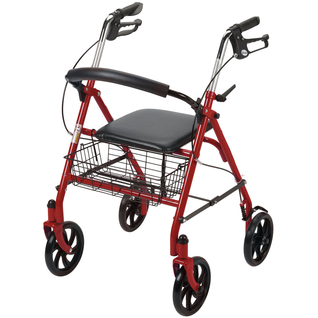 Red Four Wheel Rollator Walker with Fold Up Removable Back Support W180404