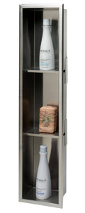 Brushed Stainless Steel 8 x 36 Vertical Triple Shelf Bath Shower Niche G993