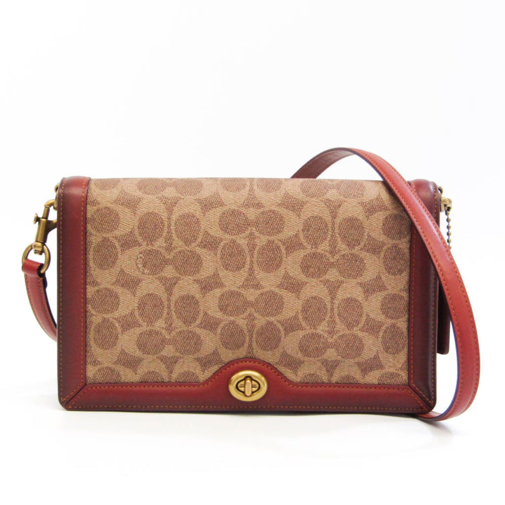 Beige Brown Leather Shoulder Bag E283