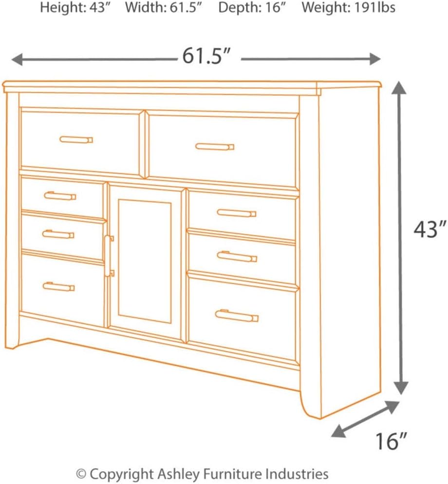 Rustic 6 Drawer Dresser with 1 Cabinet & Adjustable Shelf, Dark Brown B295
