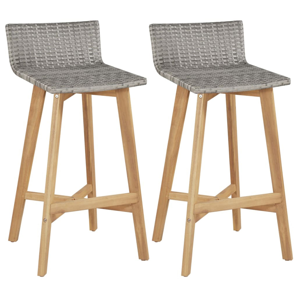 Set of 2 Poly Rattan Bar Stools with Acacia Wood Frame C2022