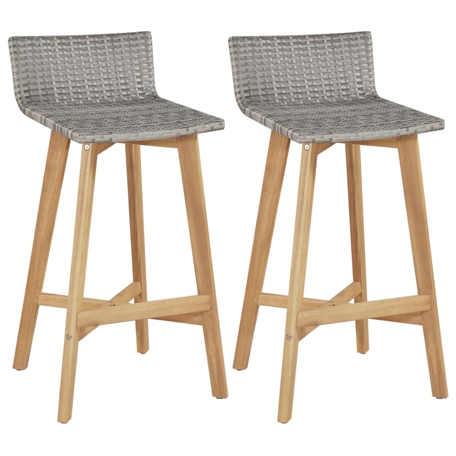 Set of 2 Poly Rattan Bar Stools with Acacia Wood Frame C2022