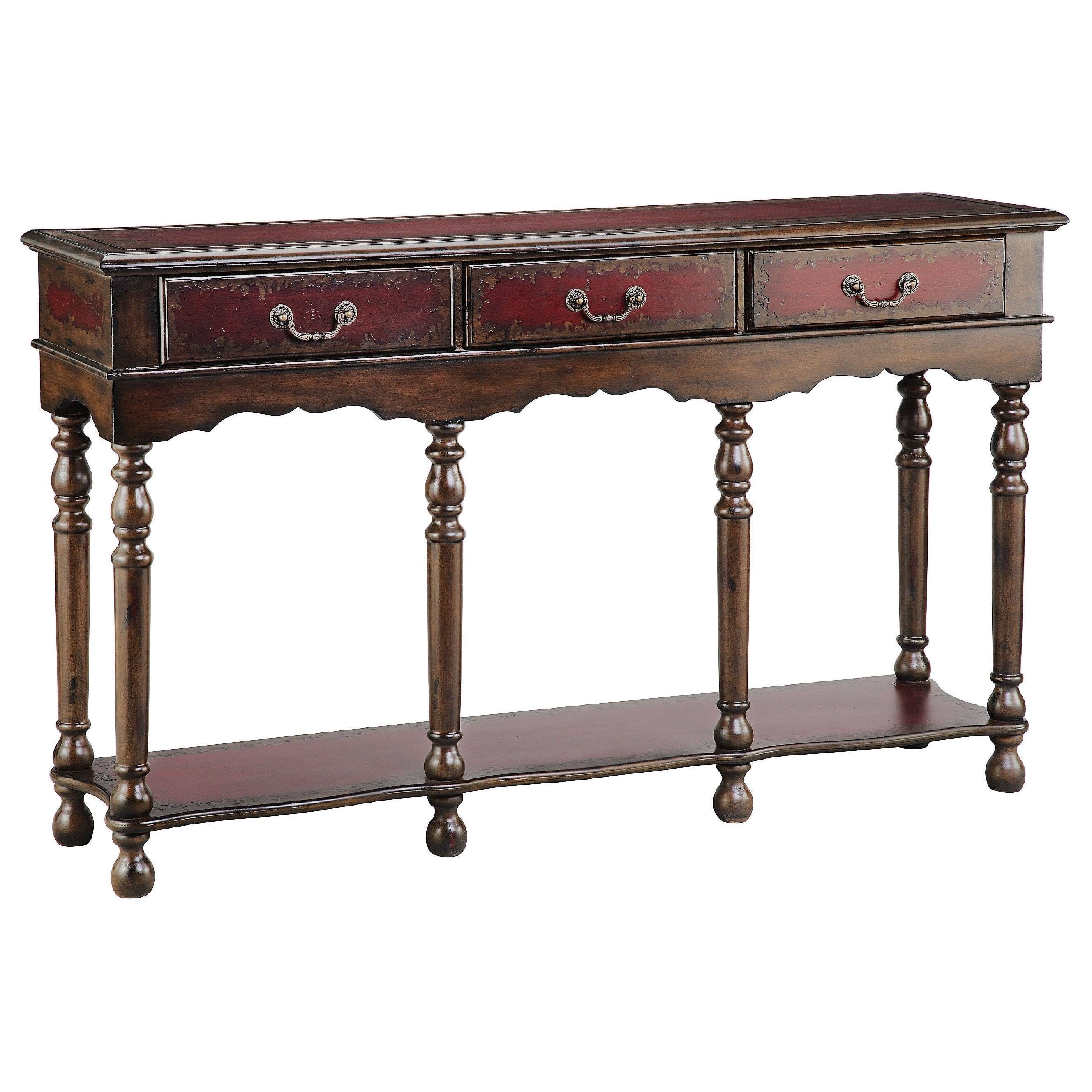 Vintage Red/Brown 3-Drawer Console Table V768069