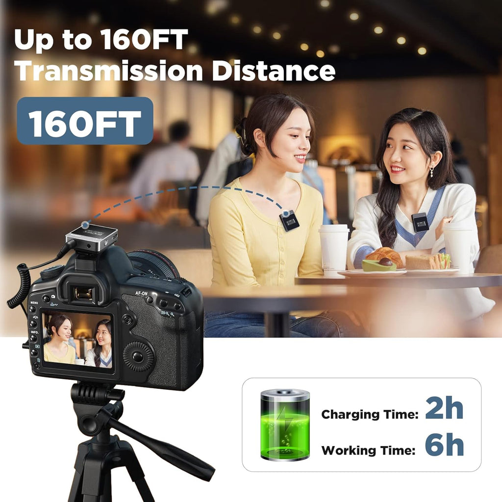 Wireless Lavalier Microphone System, 2.4GHz Dual Channel Lapel Mic with Charging Case O58008