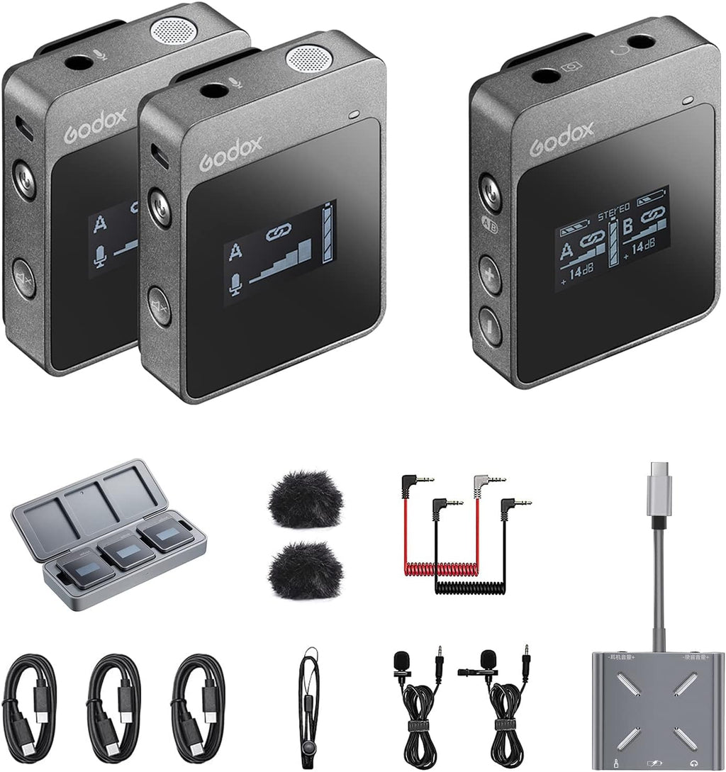 Wireless Lavalier Microphone System, 2.4GHz Dual Channel Lapel Mic with Charging Case O58008